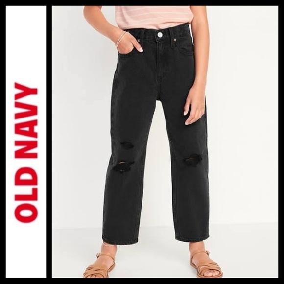 NWT High-Waisted Slouchy Straight Black-Wash Jeans for Girls - Picture 1 of 8